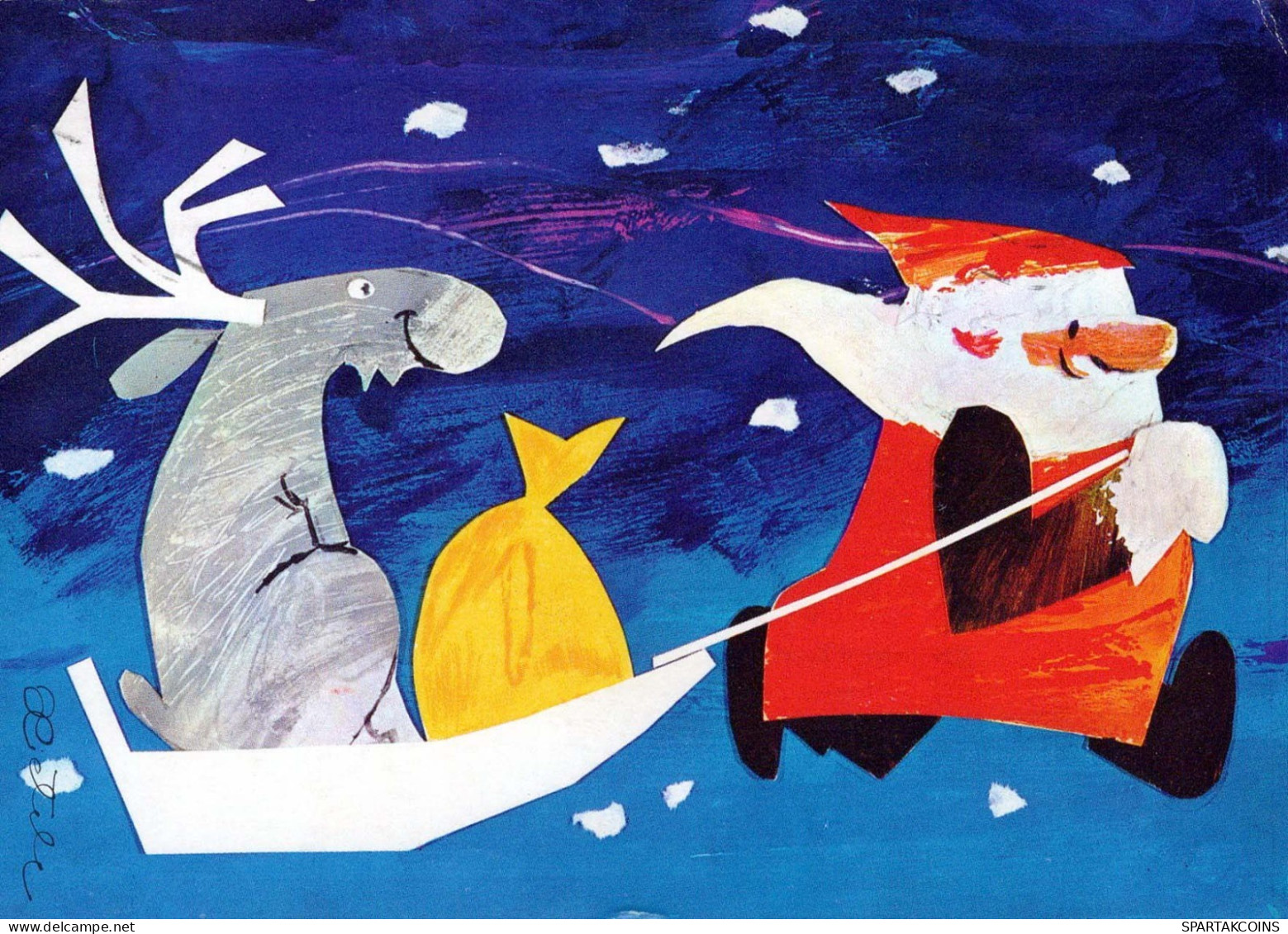 PAPÁ NOEL Feliz Año Navidad CIERVOS Vintage Tarjeta Postal CPSM #PBB171.ES - Santa Claus