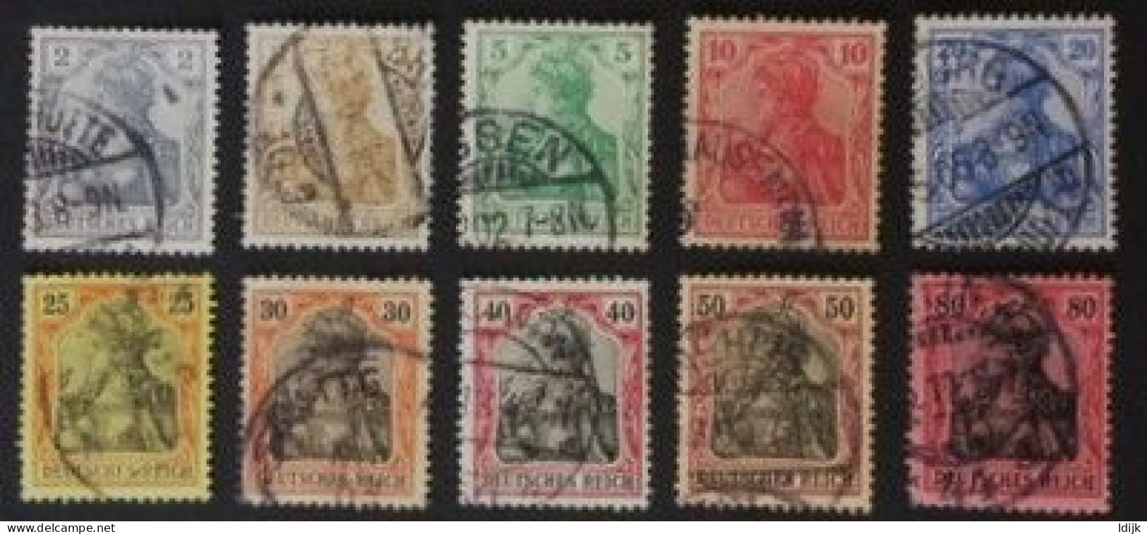 1902 Germania (II) DEUTSCHES REICH Ohne Wz. Satz Mi. 68 - 77 - Used Stamps