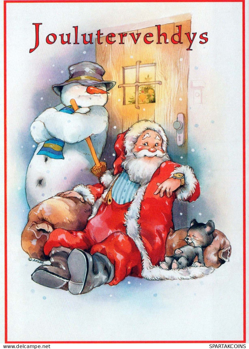 PAPÁ NOEL Feliz Año Navidad MUÑECO DE NIEVE Vintage Tarjeta Postal CPSM #PAU388.ES - Santa Claus