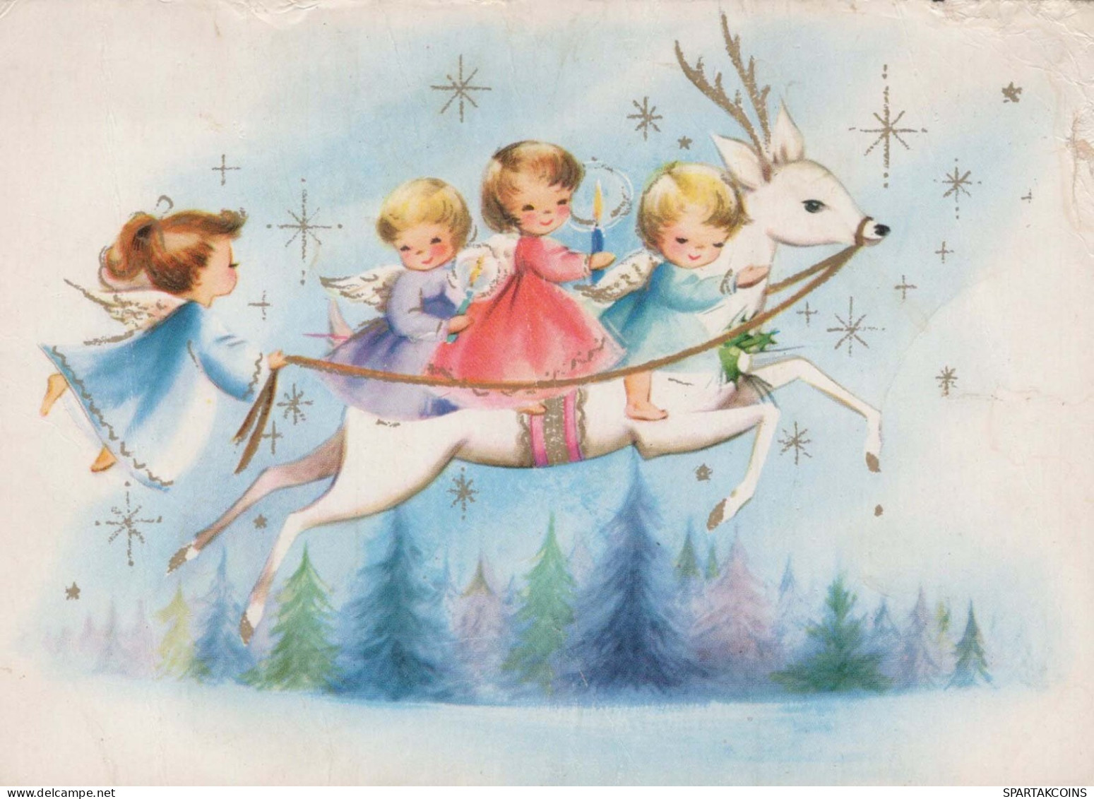 ÁNGEL Feliz Año Navidad Vintage Tarjeta Postal CPSM #PAS750.ES - Angeli