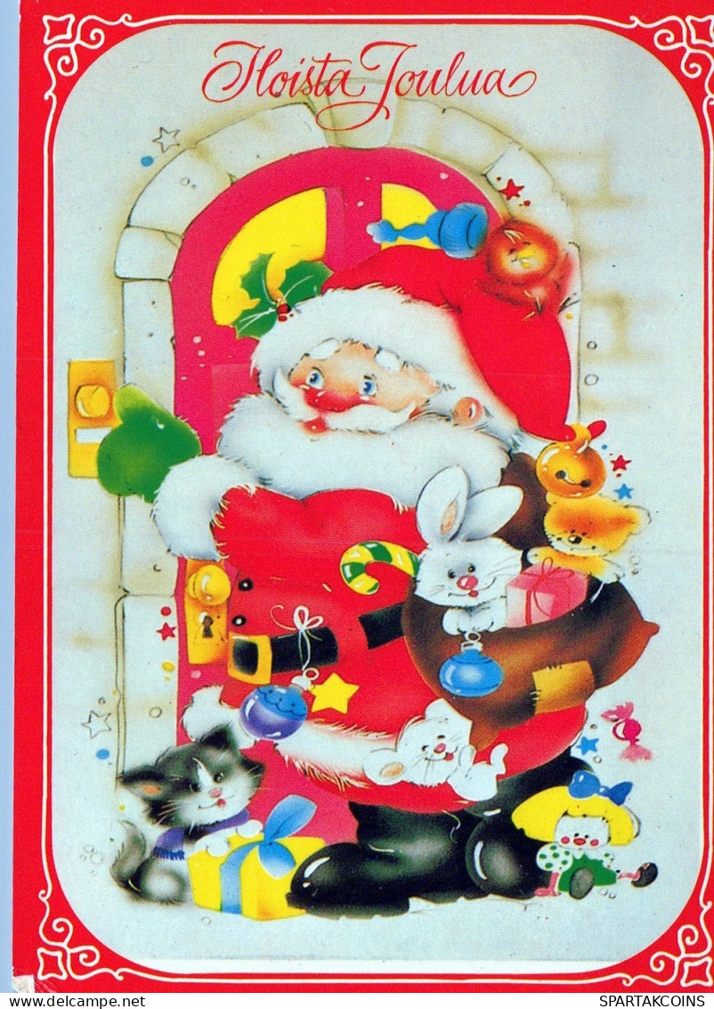 PAPÁ NOEL Animales NAVIDAD Fiesta Vintage Tarjeta Postal CPSM #PAK495.ES - Santa Claus