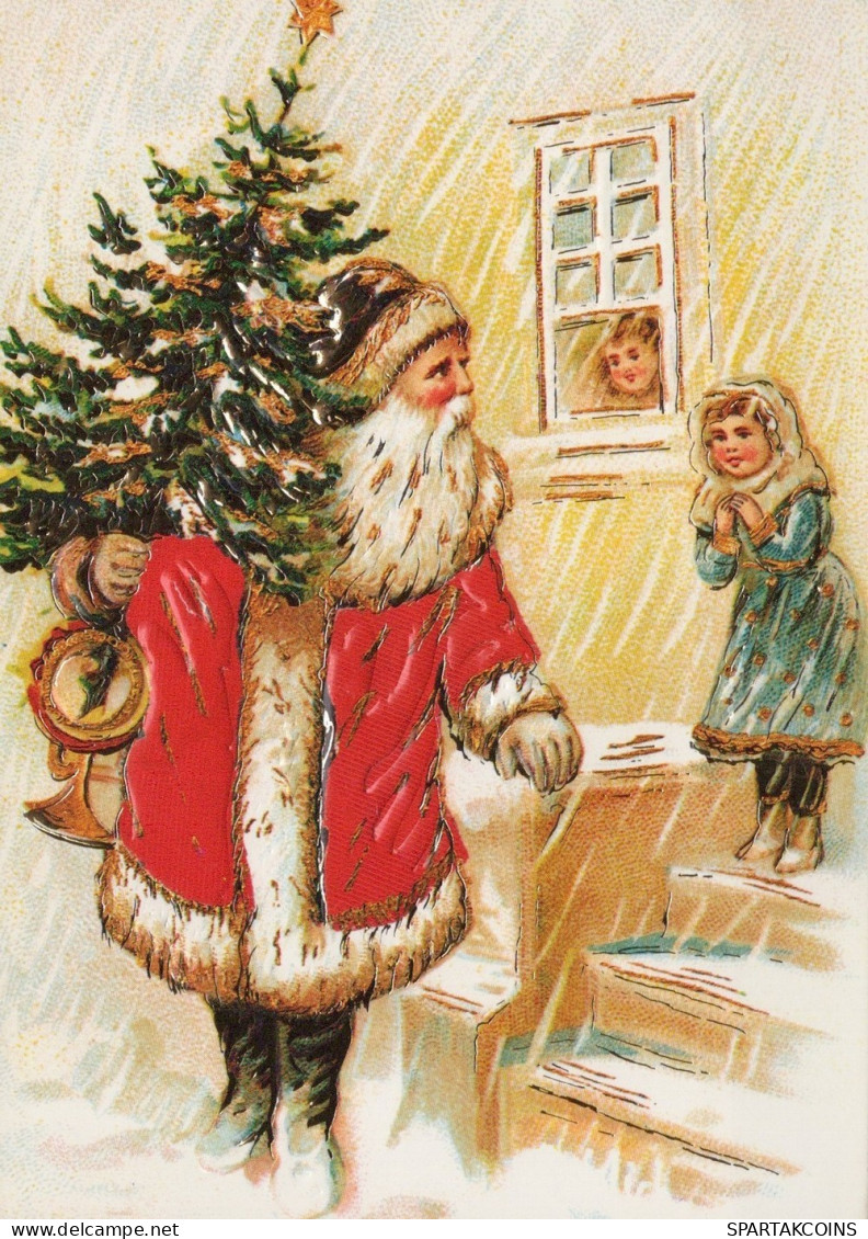 PAPÁ NOEL NIÑO NAVIDAD Fiesta Vintage Tarjeta Postal CPSM #PAK366.ES - Santa Claus