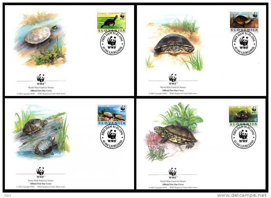 Slovenia Slovenija 1996 WWF W.W.F. European Pond Tortoise TURTLE  4x FDC Fauna Reptile Reptiles - FDC