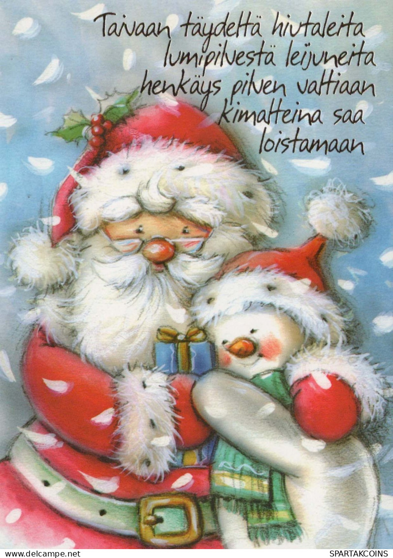 PÈRE NOËL Bonne Année Noël BONHOMME DE NEIGE Vintage Carte Postale CPSM #PAU389.FR - Santa Claus