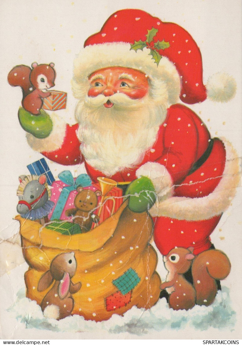 PÈRE NOËL Animaux NOËL Fêtes Voeux Vintage Carte Postale CPSM #PAK496.FR - Santa Claus