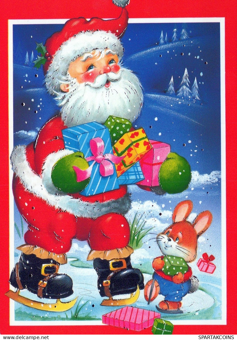 PÈRE NOËL Animaux NOËL Fêtes Voeux Vintage Carte Postale CPSM #PAK559.FR - Santa Claus