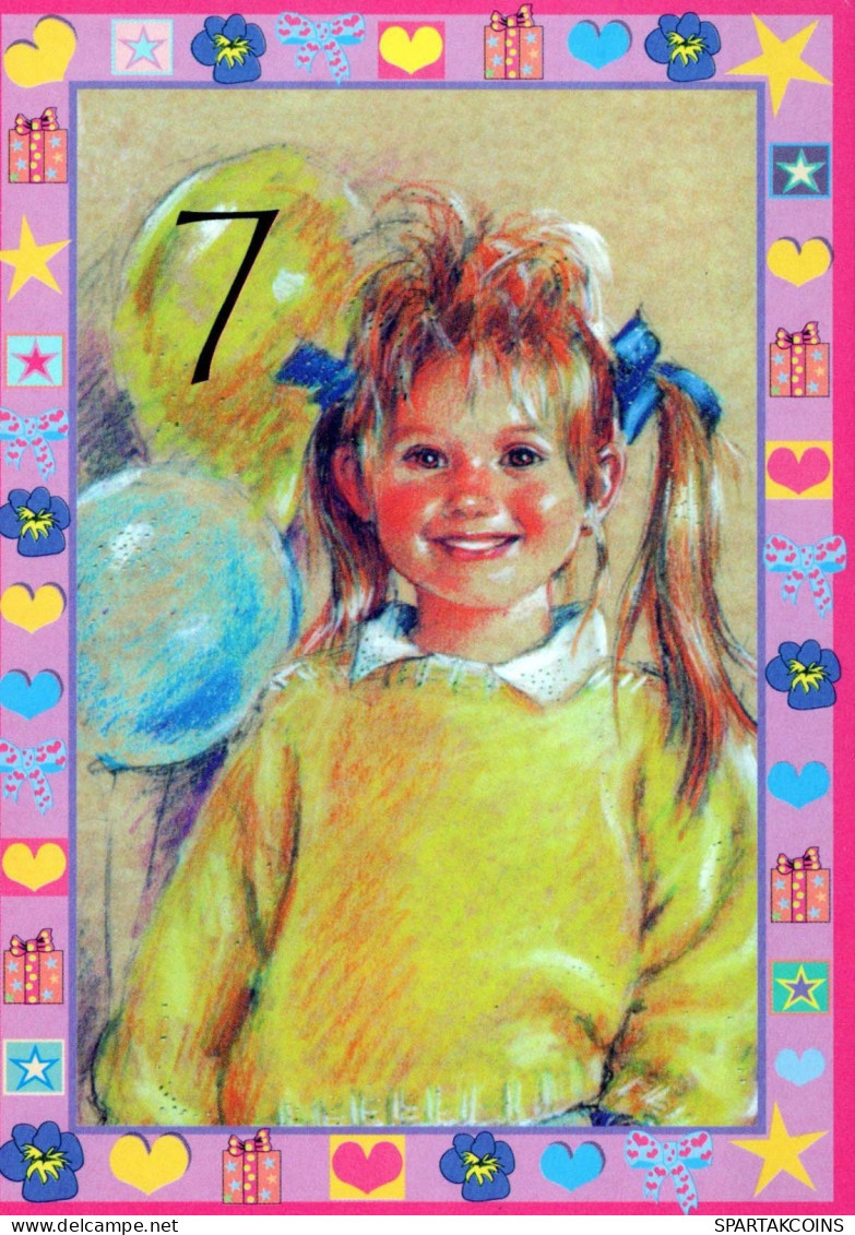 JOYEUX ANNIVERSAIRE 7 Ans FILLE ENFANTS Vintage Postal CPSM #PBT792.FR - Birthday