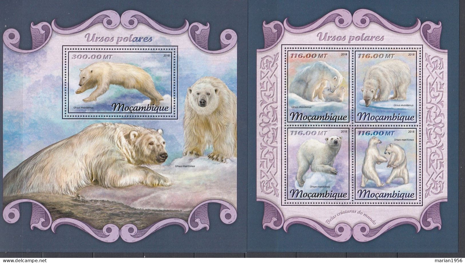 Mozambique 2018 - OURS POLAIRES - BL + BF  - MNH - Michel 42 Eur. - Bears