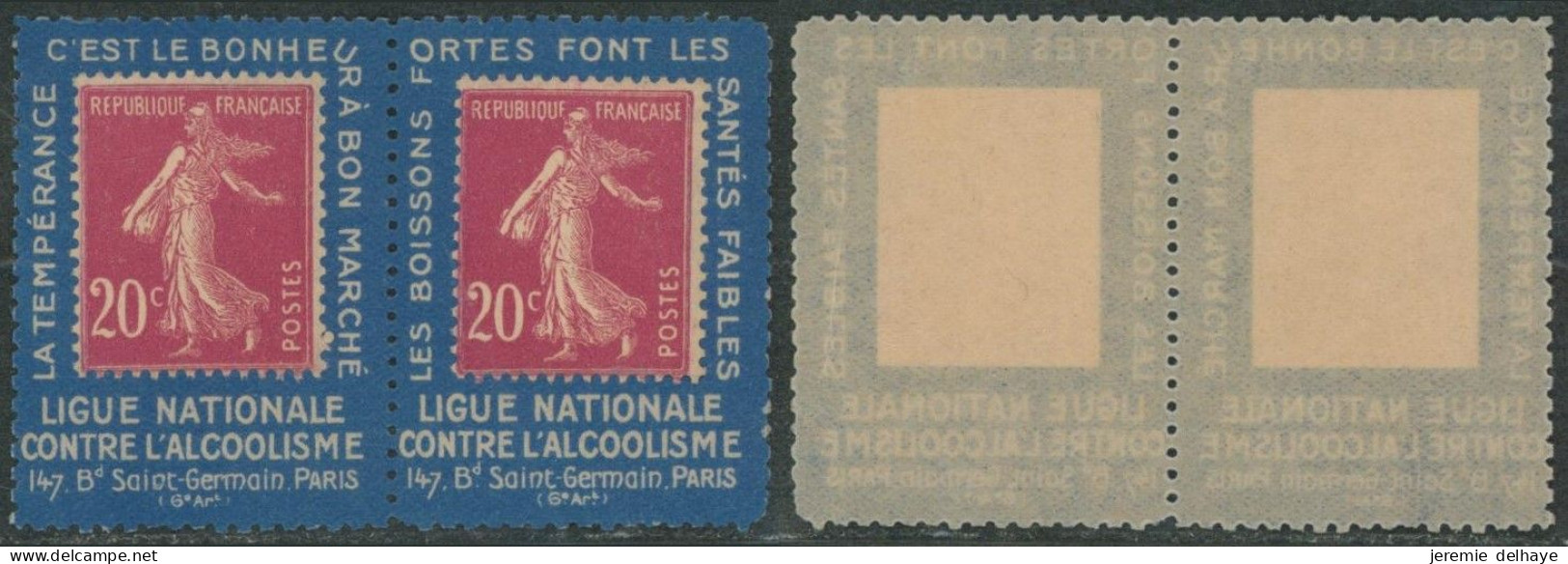 Semeuse - 20C X2 Sur Porte Timbre Non Détaché Sur L'alcool / Alcohol. "Ligue National Contre L'alcoolisme. TB - Altri & Non Classificati