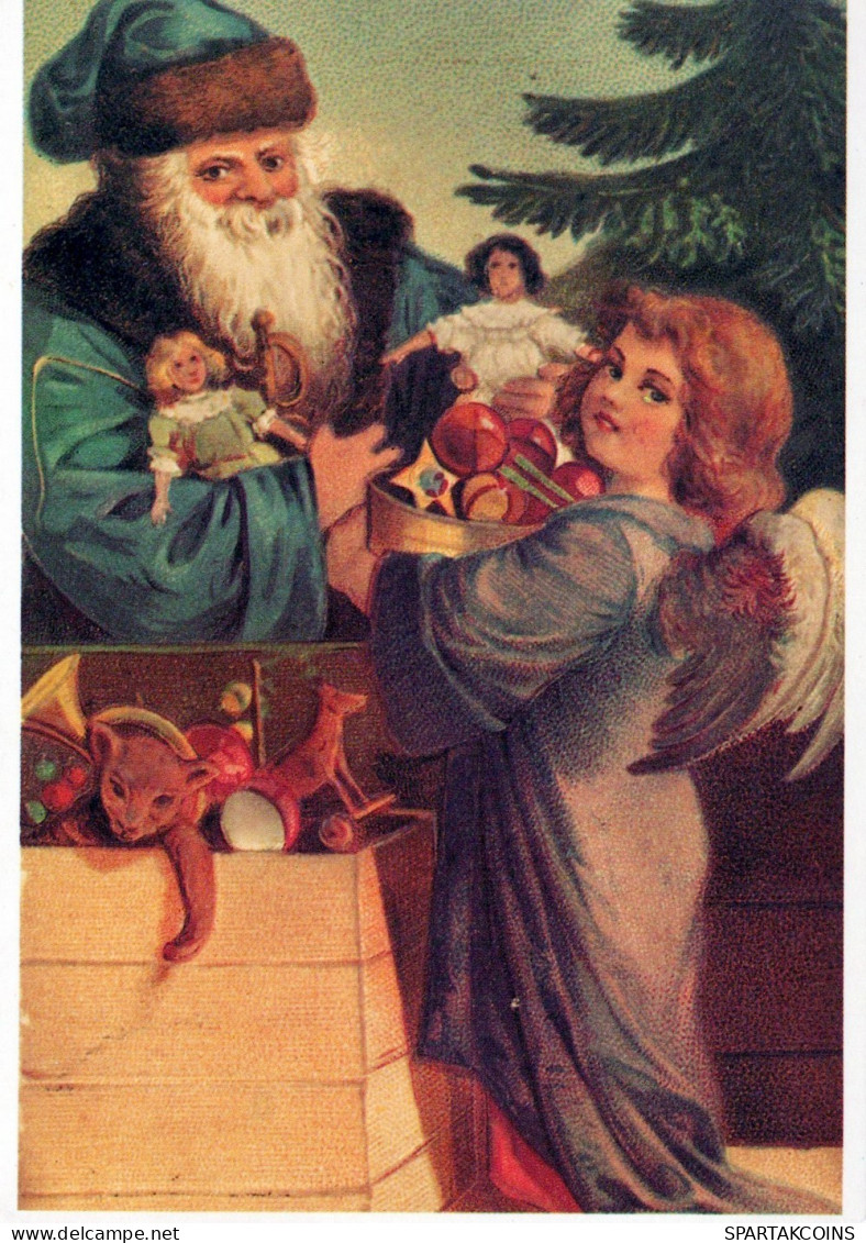 BABBO NATALE ANGELO Buon Anno Natale Vintage Cartolina CPSM #PAK145.IT - Santa Claus