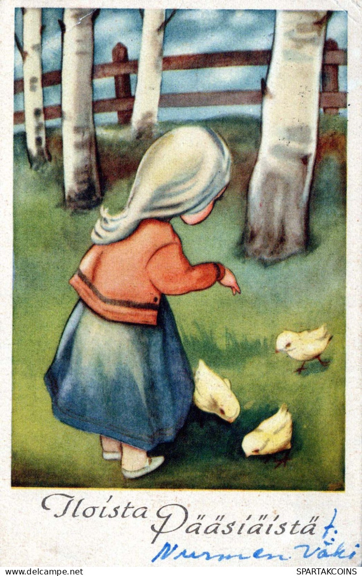 OSTERN HUHN EI KINDER Vintage Ansichtskarte Postkarte CPA #PKE293.DE - Easter