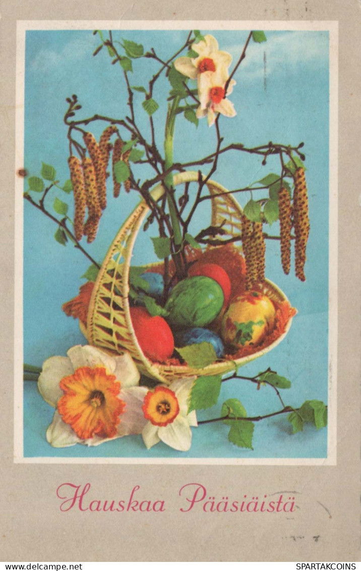 OSTERN FLOWERS EI Vintage Ansichtskarte Postkarte CPA #PKE167.DE - Pâques