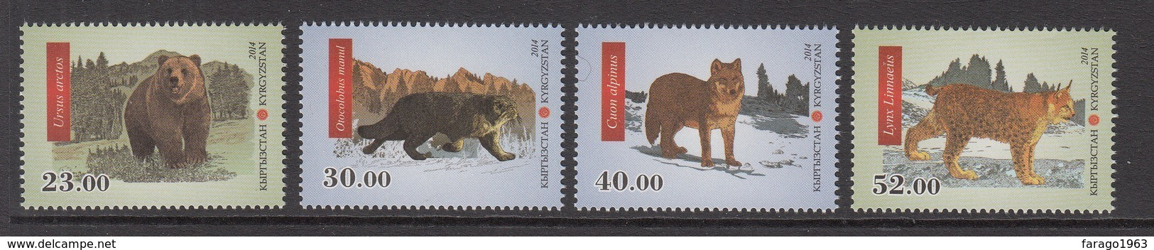 2014 Kyrgyzstan Endangered Animals Bear, Lynx, Fox Wild Cat Set Of 4 MNH - Big Cats (cats Of Prey)