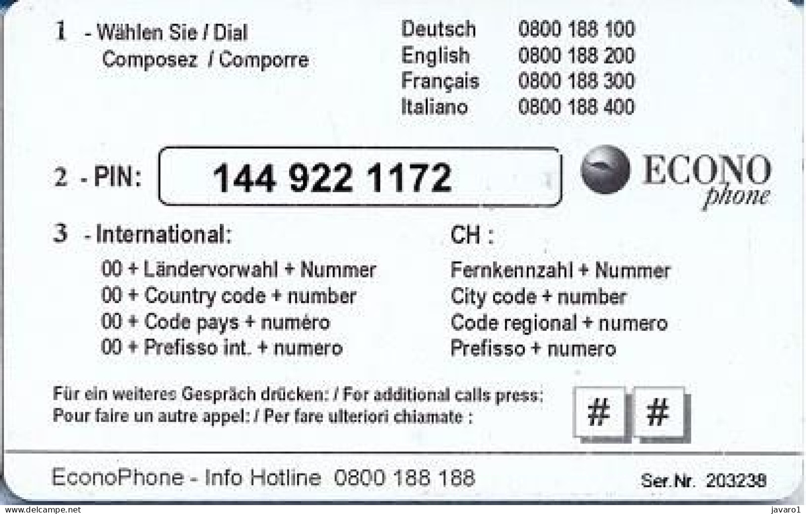 ECONOPHONE : SWIB02b 30 Sfr IT-COM Stork Text At Bottom Front USED - Switzerland