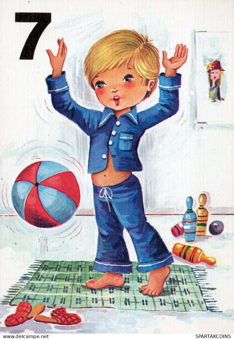 ALLES GUTE ZUM GEBURTSTAG 7 Jährige JUNGE KINDER Vintage Postal CPSM #PBT733.DE - Compleanni