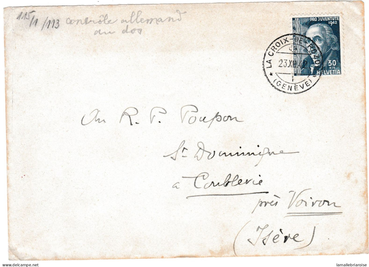 Suisse, Enveloppe Pour Coublerie Avec Marque De Censure Au Verso - Lettres & Documents