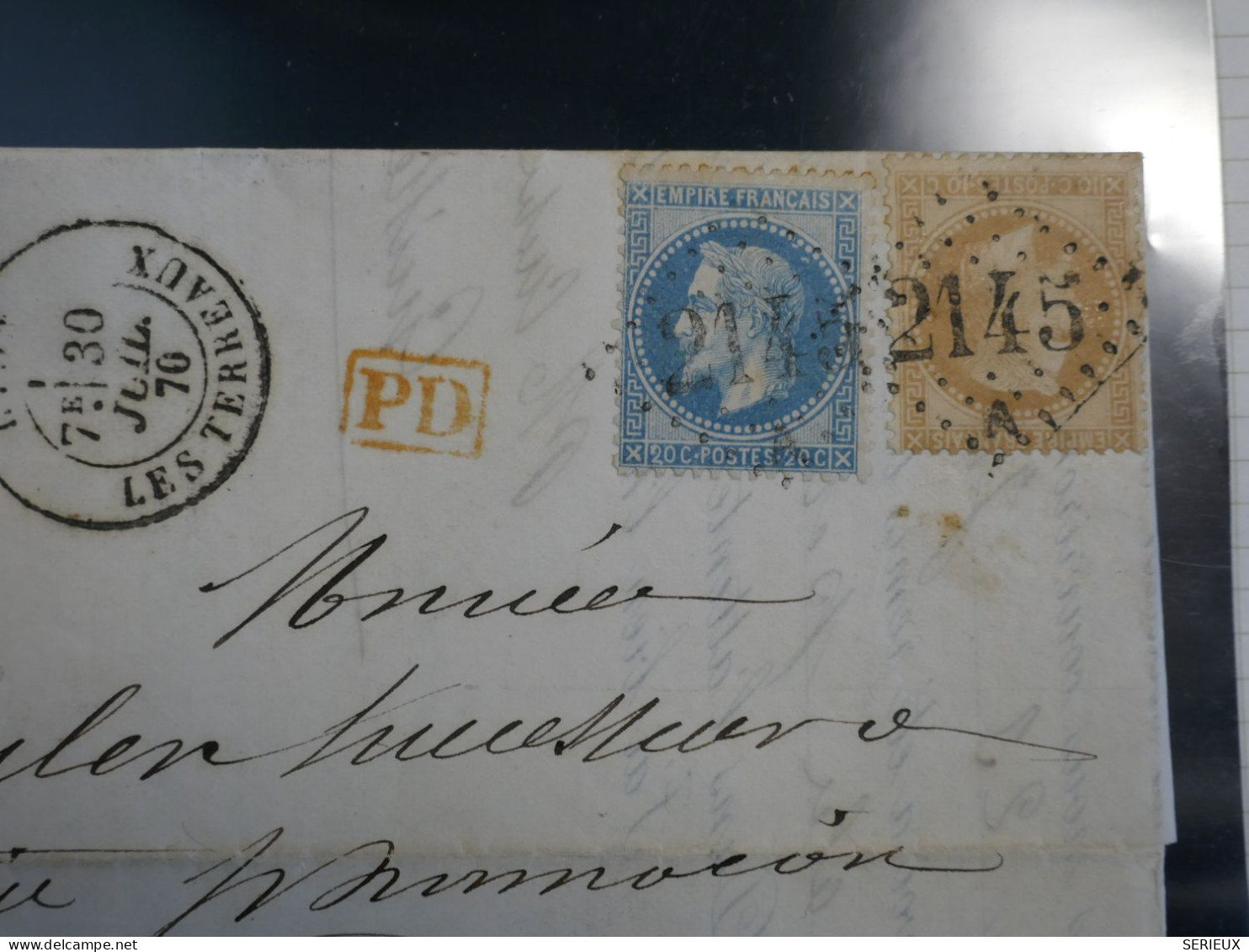 DN11 FRANCE LETTRE RARE 1870 LYON A NEUCHATEL SUISSE   +N°28  +VU M. BEHR .DISPERSION COLLECTION ++++ - 1849-1876: Période Classique