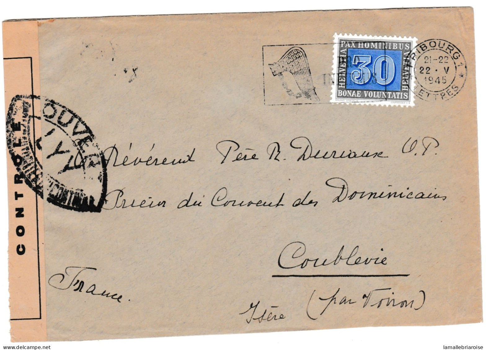 Suisse, Enveloppe De Fribourg Pour Coublevie Avec Marque De Censure - Lettres & Documents