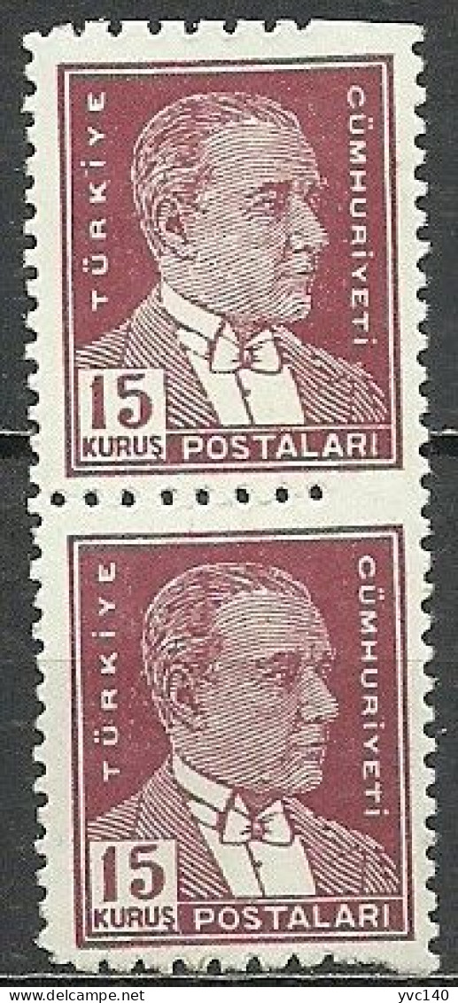 Turkey; 1951 7th Ataturk Issue 15 K. ERROR "Partially Imperf." MH* - Ongebruikt