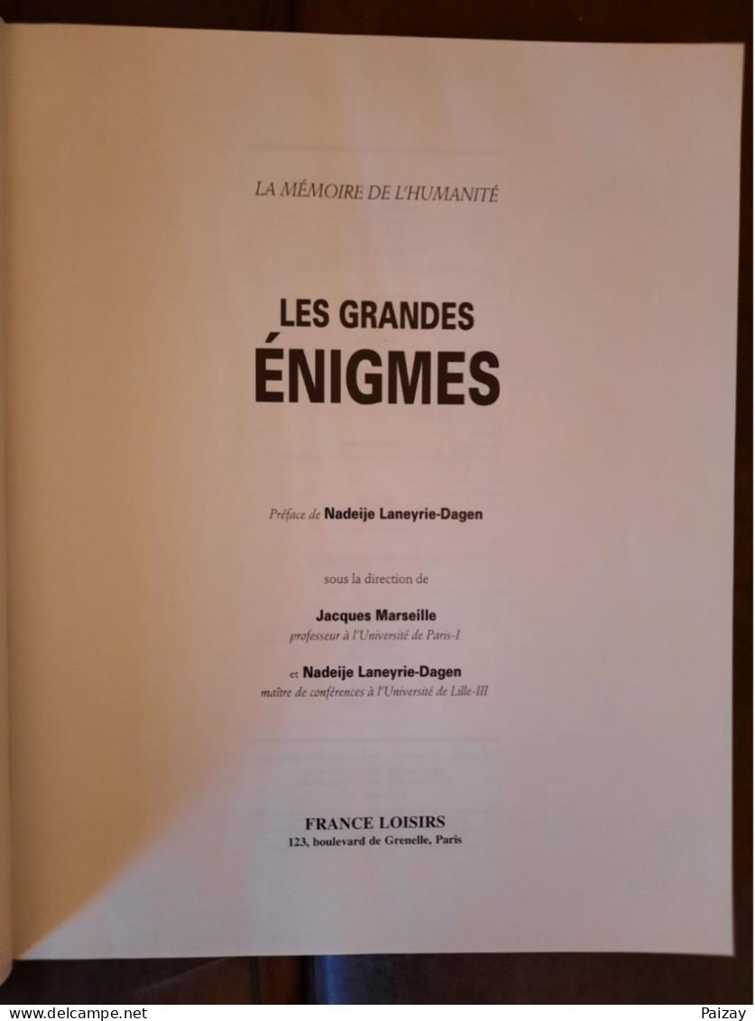 Grandes Enigmes Mémoires De L'humanité 1992 320 Pages Très Bon état 1kg500 - Aardrijkskunde