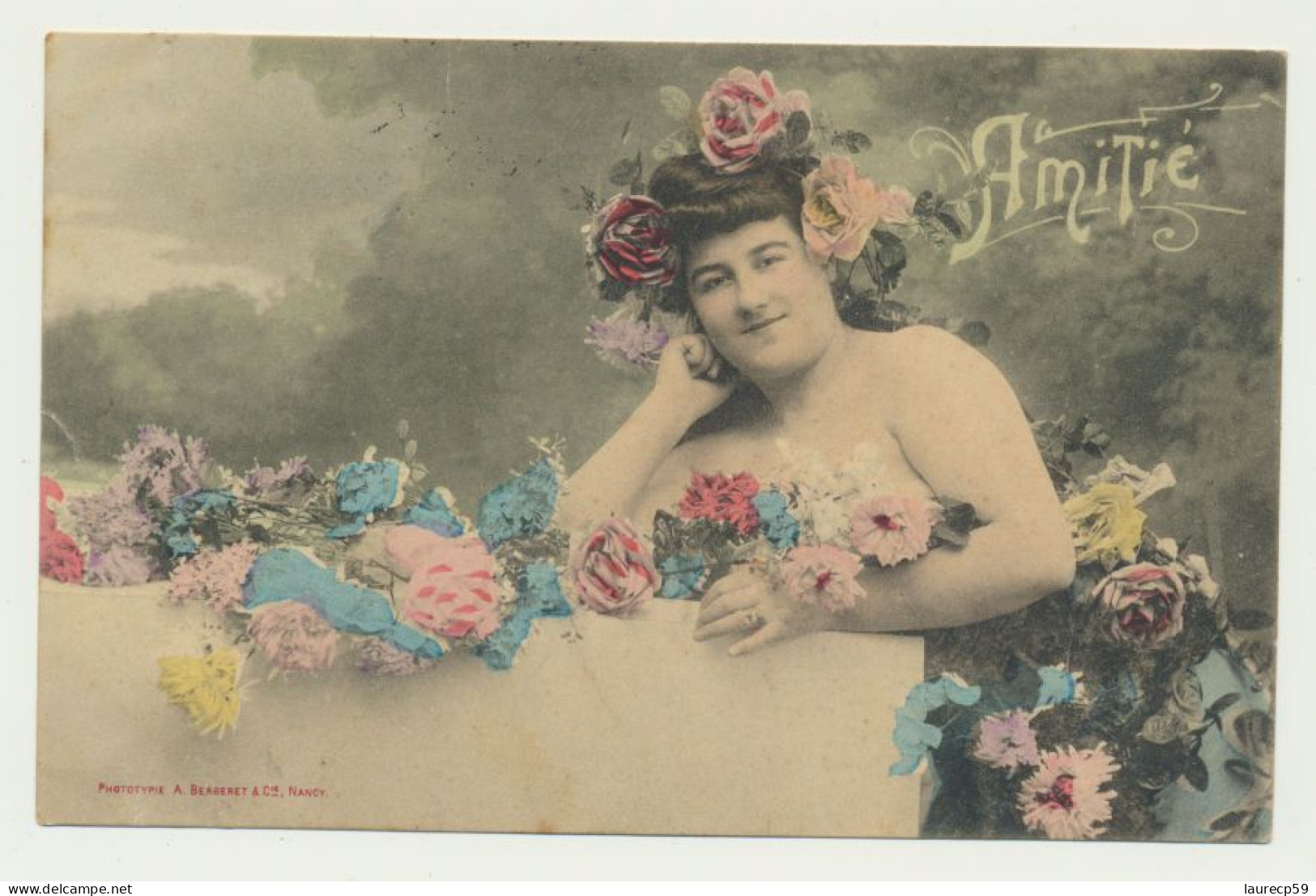 Carte Fantaisie Femme - Fleurs - Amitiés.. - Phototypie BERGERET - Bergeret