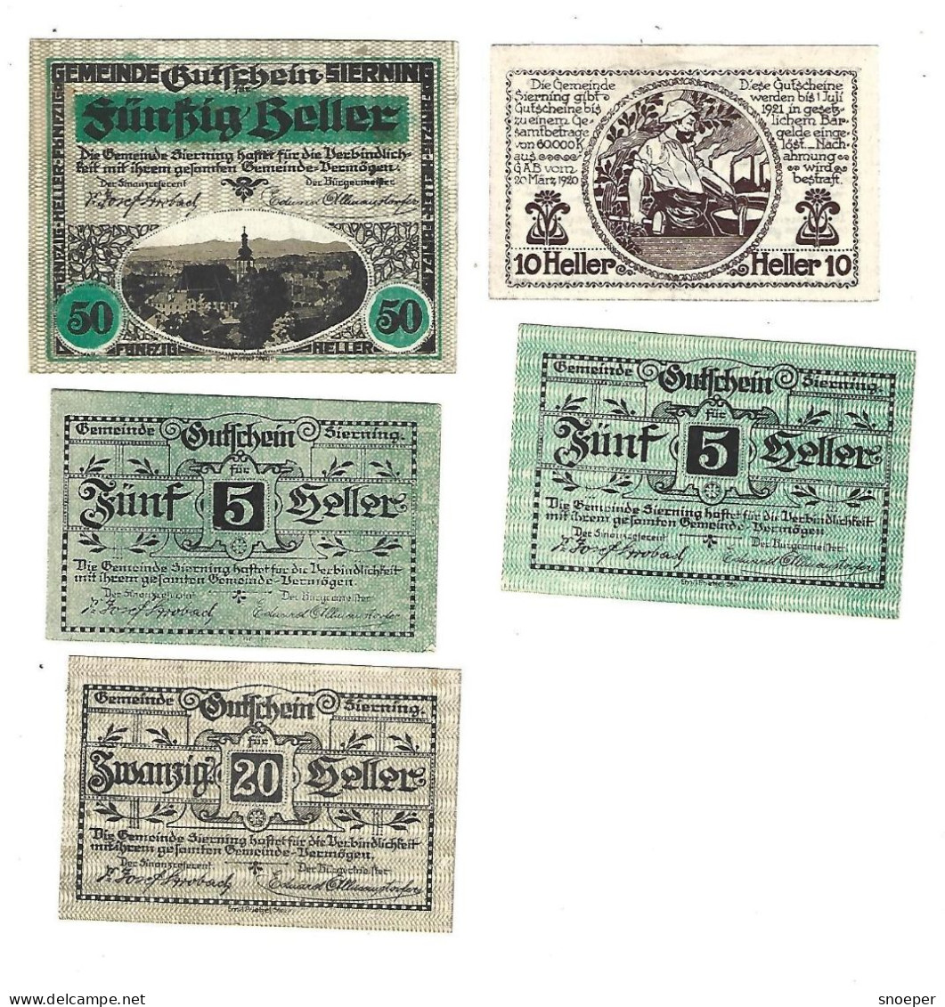 **notgeld   Austria  Sierning 2x5+10+20+50 Heller  995a+d+f+2xg    Cat Val 4 Euro - Oesterreich