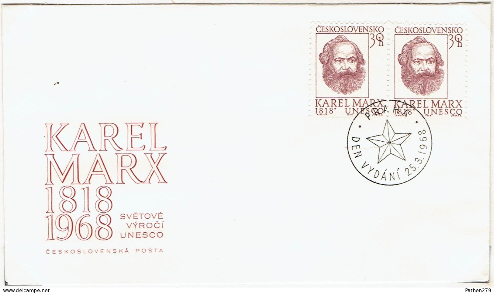 Enveloppe 1er Jour FDC 150ème Anniversaire De Karl Marx 1968 - FDC