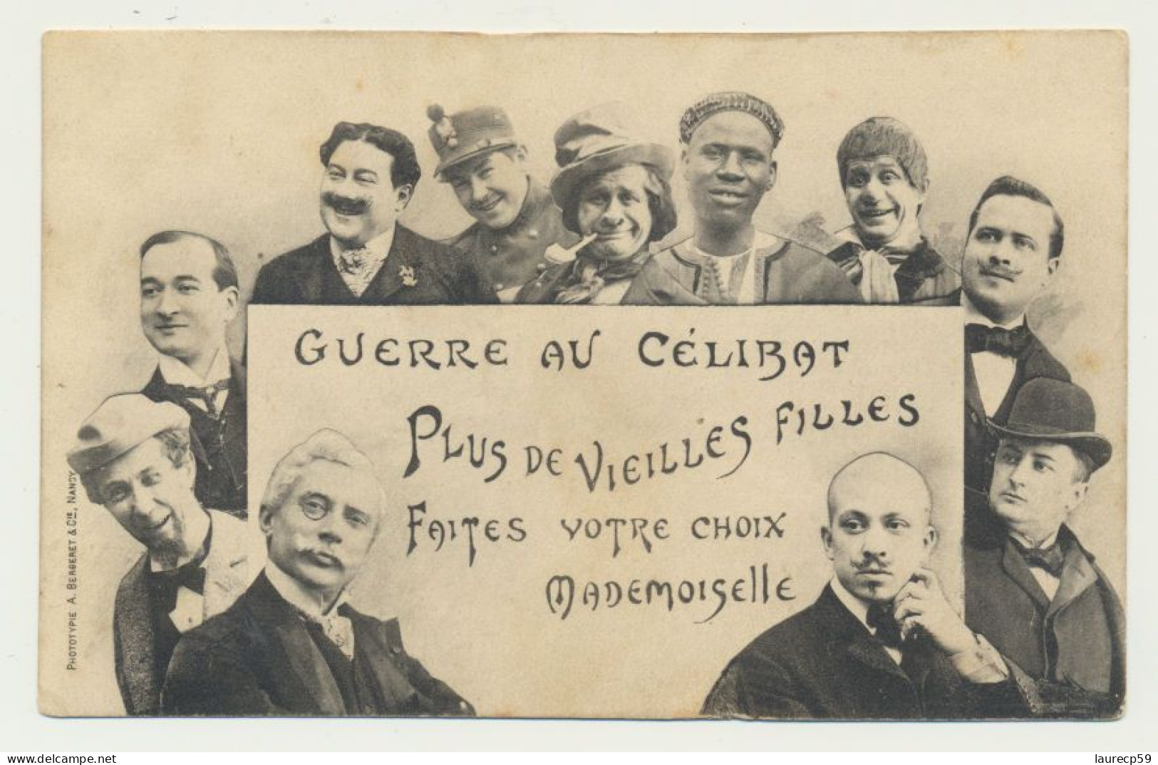 Carte Fantaisie Hommes - Guerre Au Célibat.. - Phototypie BERGERET - Bergeret