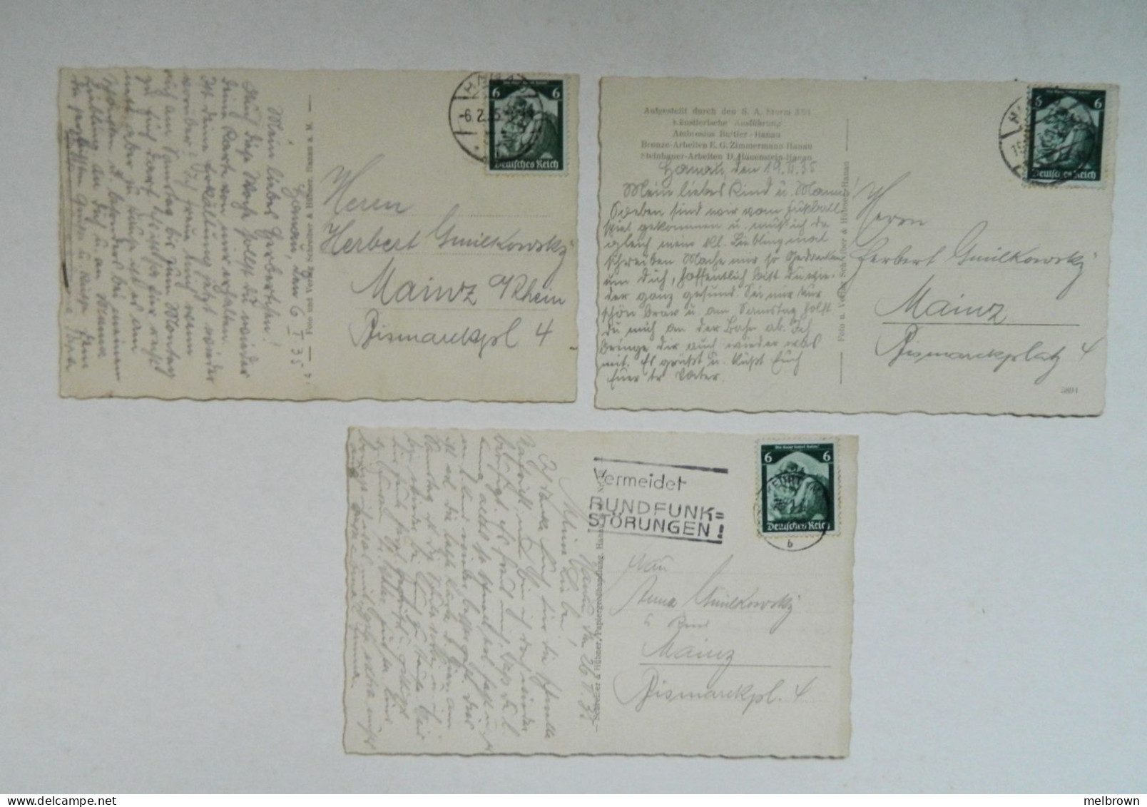 Germany 1935 HANAU. 3 Collectible Third Reich Era Postcards With Used Stamps & Franked - Cartas & Documentos