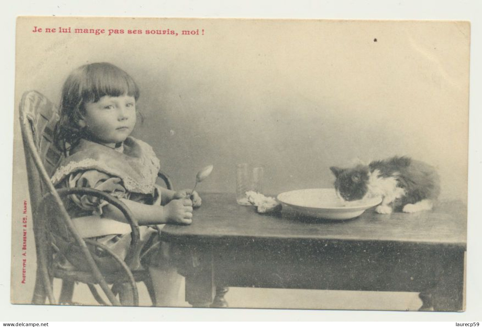 Carte Fantaisie Enfant Chat - Je Ne Lui Mange Pas Ses Souris.... - Phototypie BERGERET - Bergeret