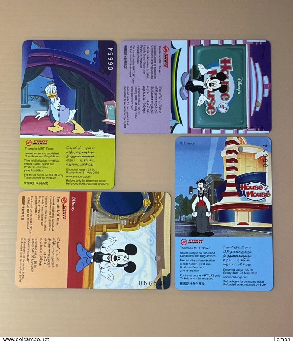 Mint Singapore Transitlink SMRT Metro Train Subway Ticket Card, Disney Channel Mickey Mouse, Set Of 4 Mint Cards - Singapore