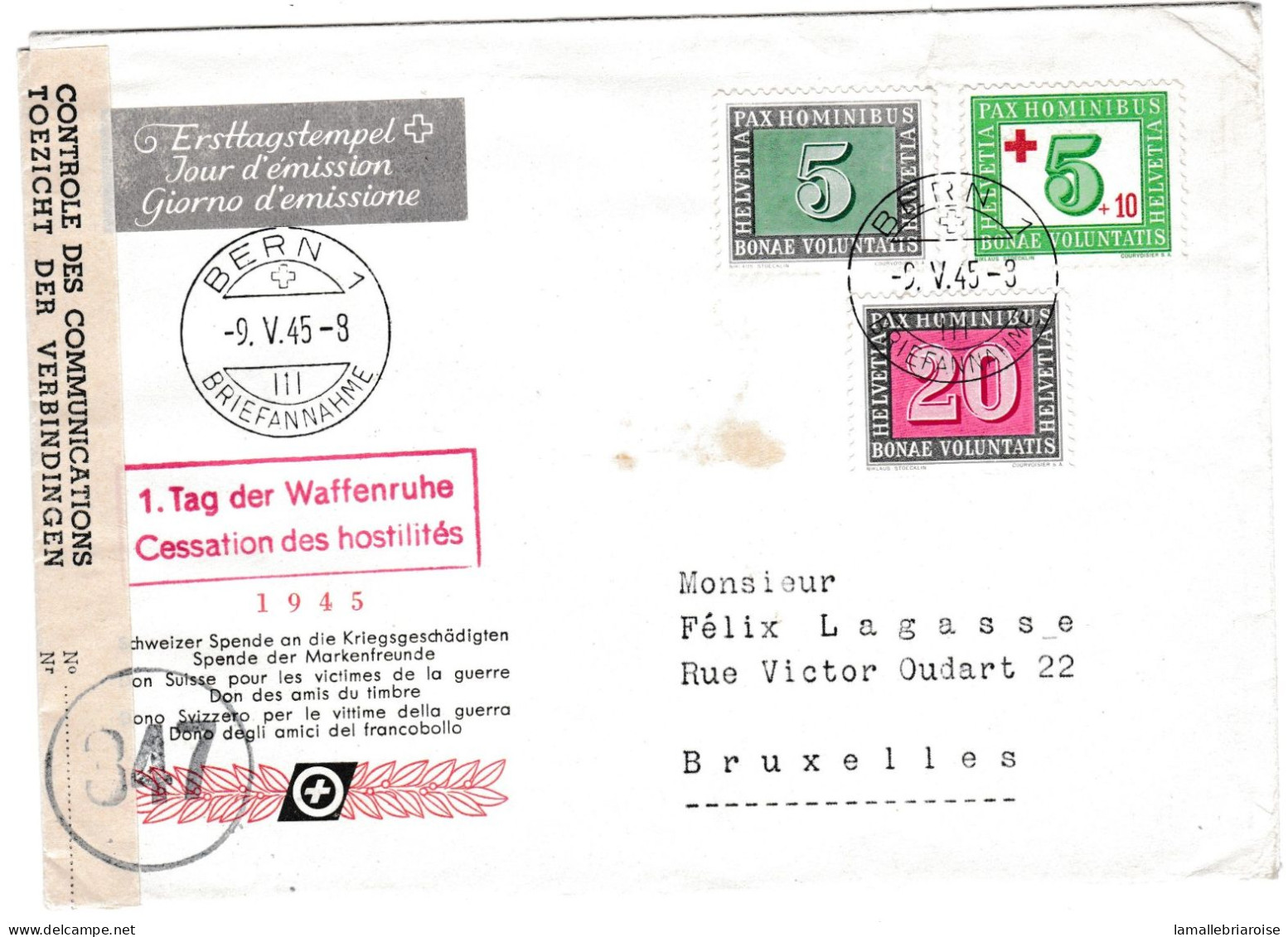 Suisse, Enveloppe De Bern Pour Bruxelles Avec Marque De Censure - Storia Postale