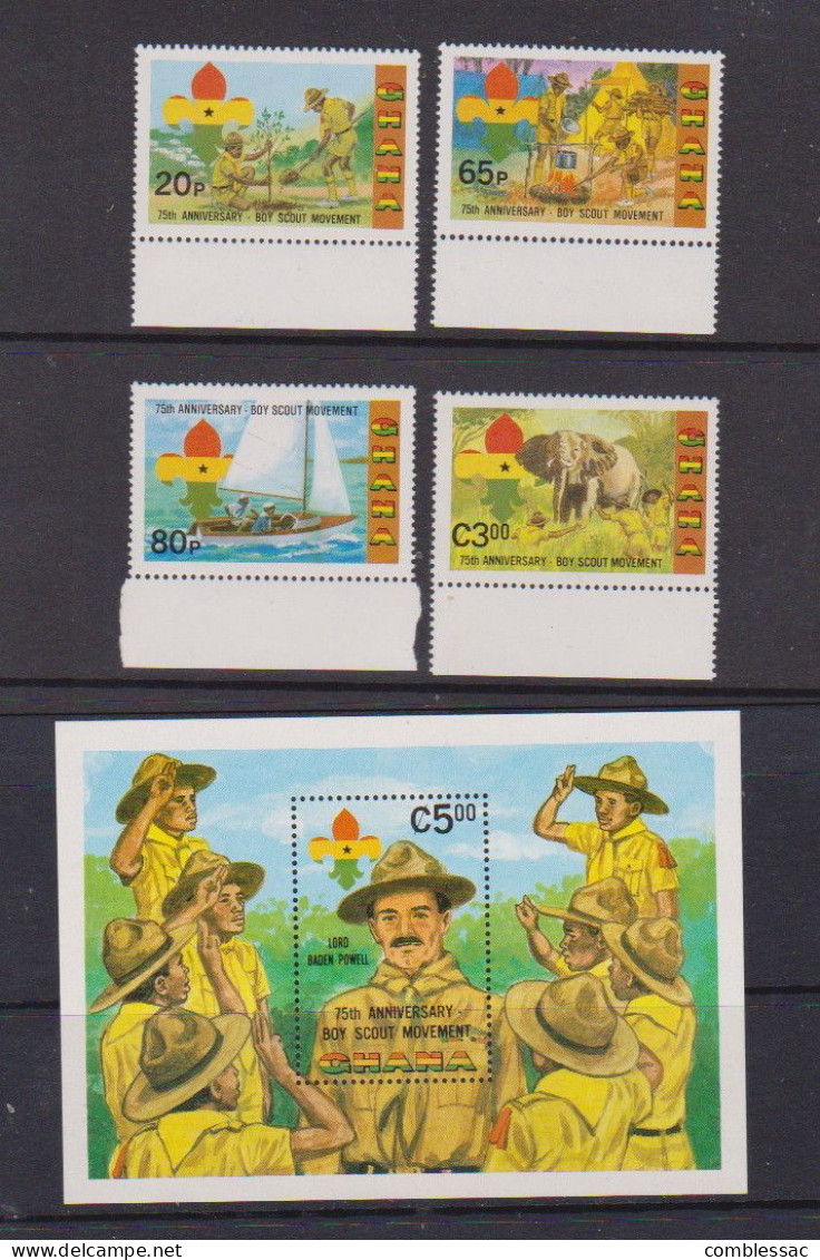 GHANA    1982      75th  Anniv  Of  Boy  Scouts   Set  Of  4  +  Sheetlet    MNH - Ghana (1957-...)