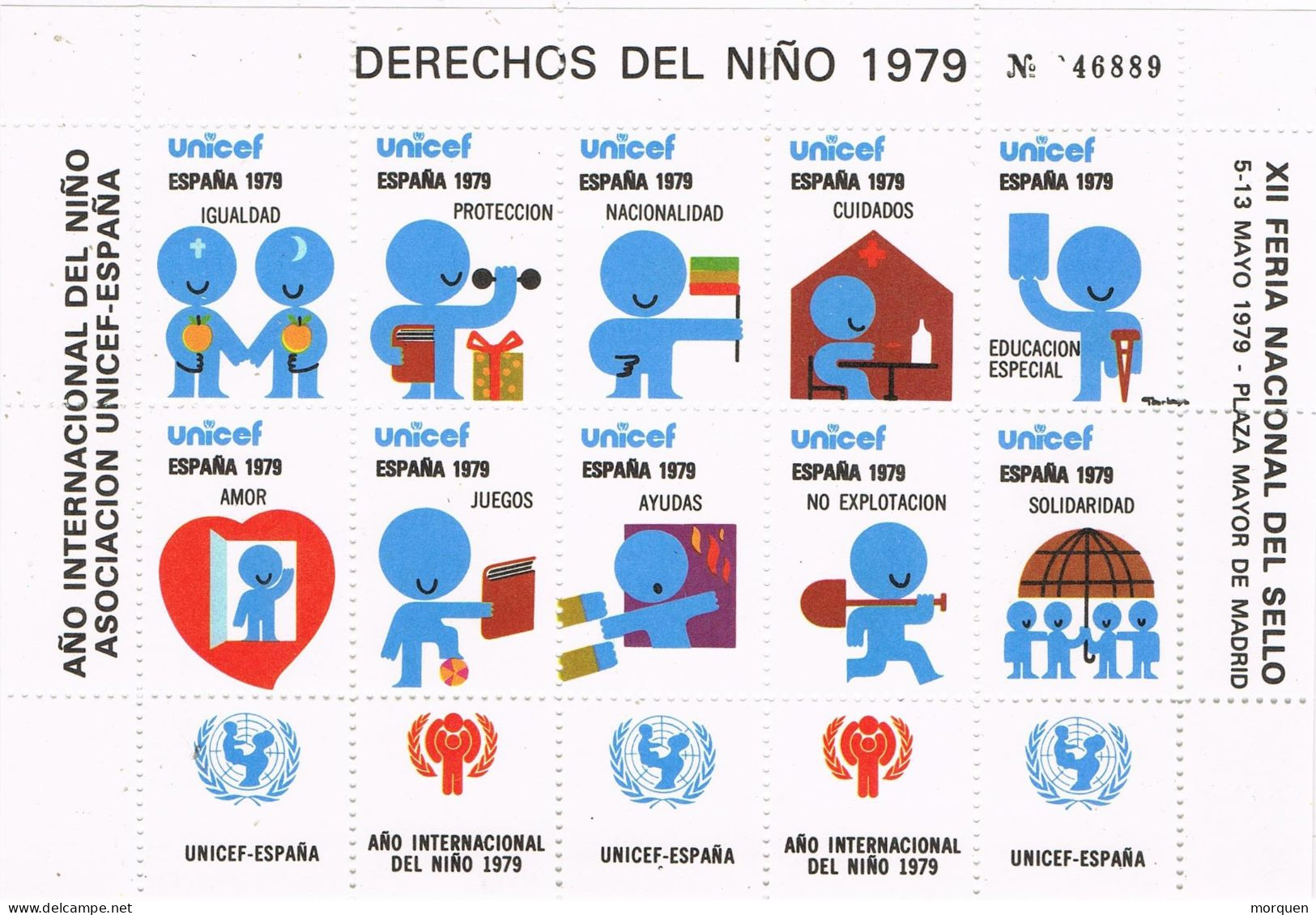 Hojita MADRID, Año Internacional Niño. UNICEF 1979, 10 Viñetas, Label,cinderella ** - Variedades & Curiosidades