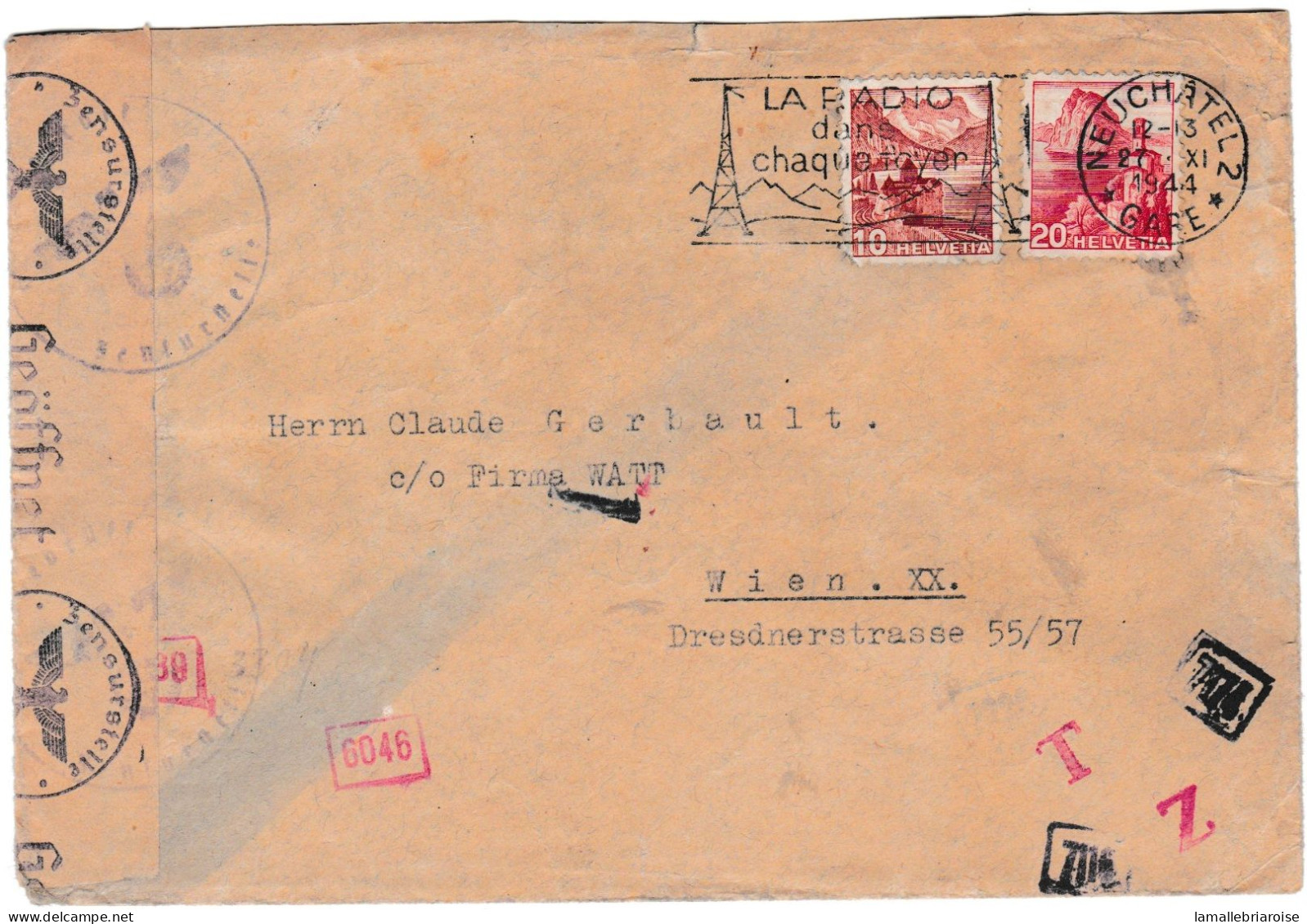 Suisse, Enveloppe De Neuchatel Pour Wien Avec Marque De Censure - Cartas & Documentos