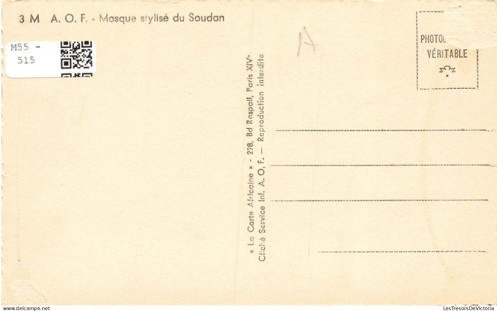 SOUDAN - Masque Stylisé Du Soudan - Carte Postale Ancienne - Sudan