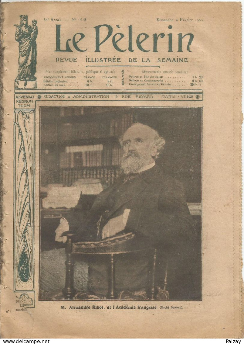 Le Pèlerin Revue Illustrée N° 1518 Du 4 Février 1906 Ribot Reims Omer Lommerange Moselle Wavrin Chaume Sables D'Olonne - Otros & Sin Clasificación