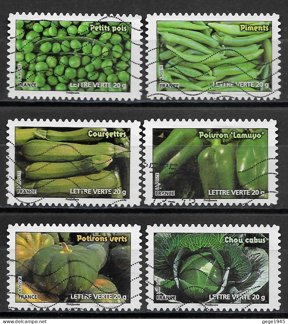 - France 2012  Oblitéré Autoadhésif  N°  739 - 741  - 744 - 747 - 749 - 750  -   Les Légumes - Used Stamps