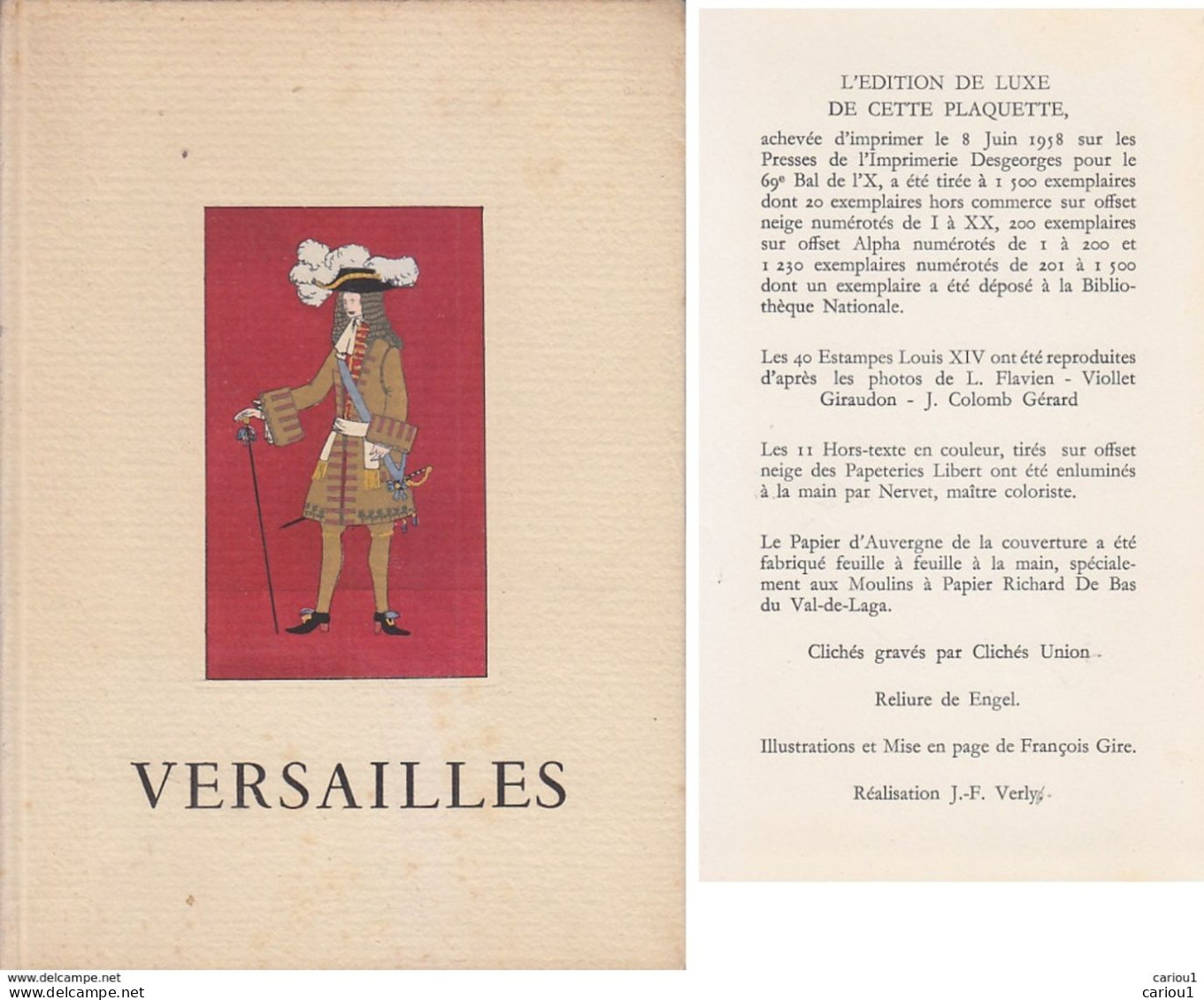 C1 VERSAILLES Bal De L X 1958 POLYTECHNIQUE Relie ILLUSTRE Roger NERVET Numerote PORT INCLUS  FRANCE - Geschiedenis