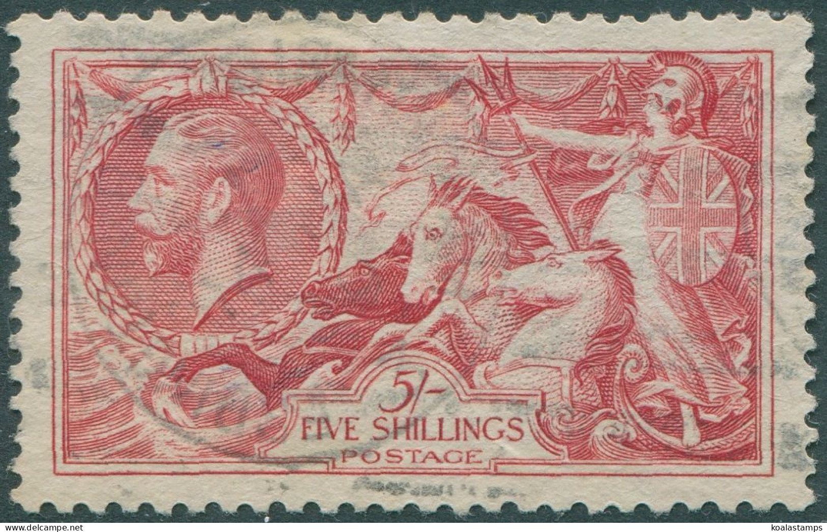 Great Britain 1934 SG451 5/- Bright Rose-red KGV Sea-horses Re-engraved #1 FU - Sin Clasificación