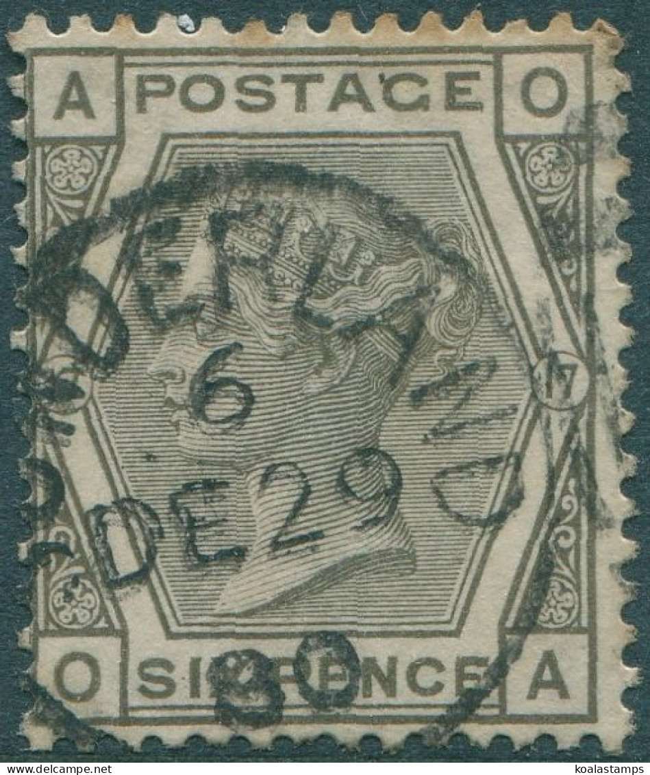 Great Britain 1873 SG147 6d Grey QV Plate 17 AOOA Top Perfs Toned FU - Altri & Non Classificati