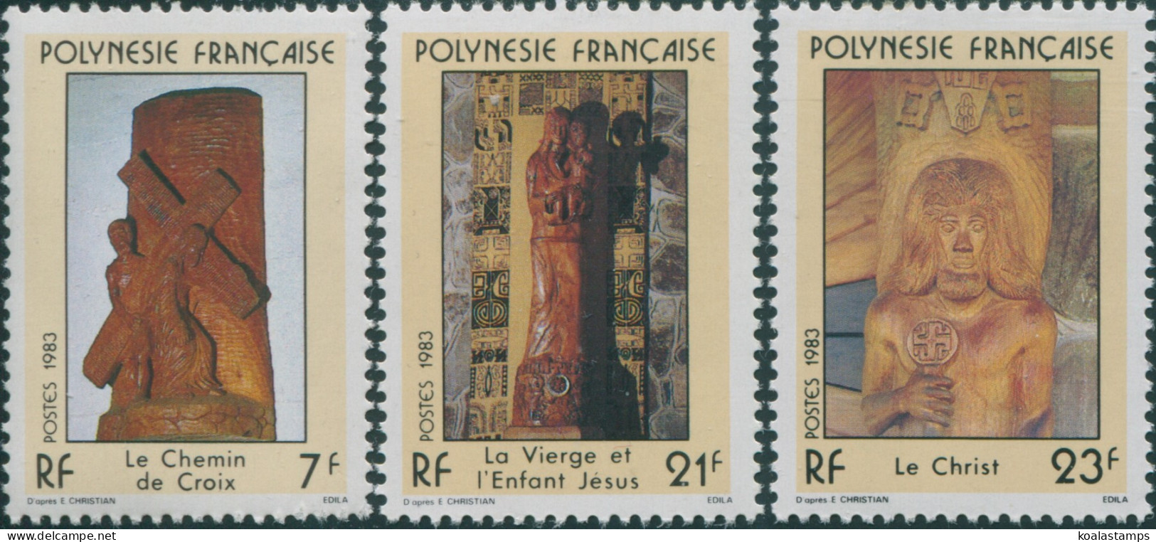 French Polynesia 1983 Sc#376-378,SG389-391 Religuous Sculptures Set MLH - Sonstige & Ohne Zuordnung