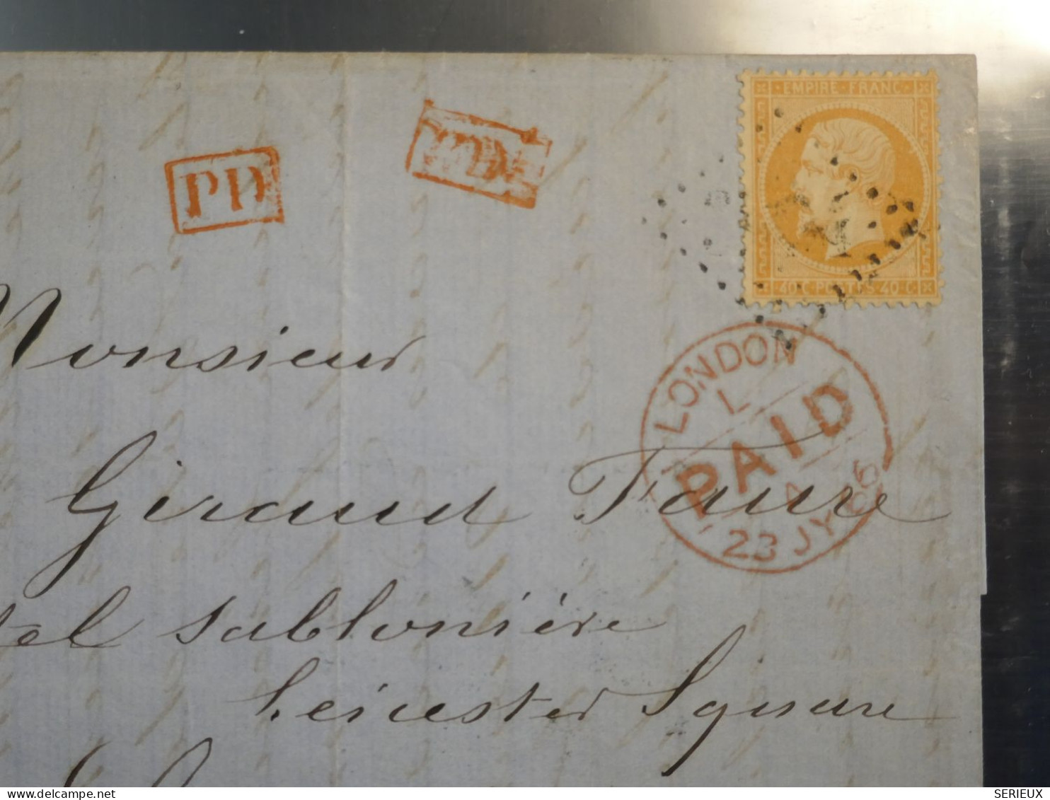 DN11 FRANCE LETTRE RR 1866  PETIT BUREAU ST PERAY A LONDON U.K +VU M. BEHR .DISPERSION COLLECTION ++++ - 1849-1876: Période Classique