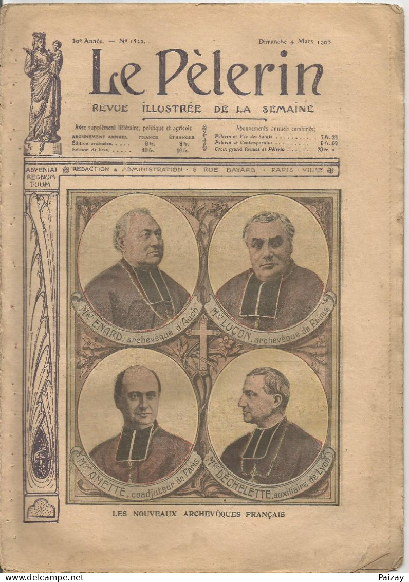 Pèlerin Revue Illustrée N° 1522 Du 4 Mars 1906 Lyon Agen Reins Dijon Calais Auch Portel Montpellier Besançon Valence - Andere & Zonder Classificatie