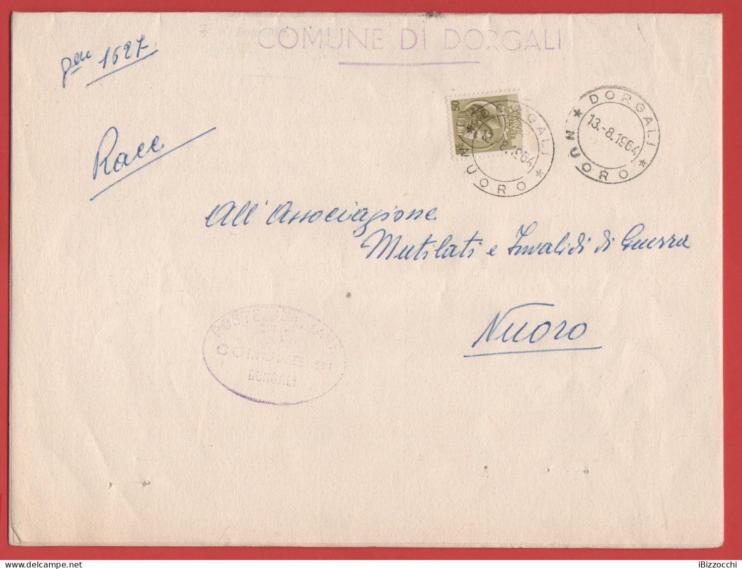 ITALIA - Storia Postale Repubblica - 1964 - 50 Antica Moneta Siracusana (Isolato) - Raccomandata - Viaggiata Da Dorgali - 1946-60: Poststempel