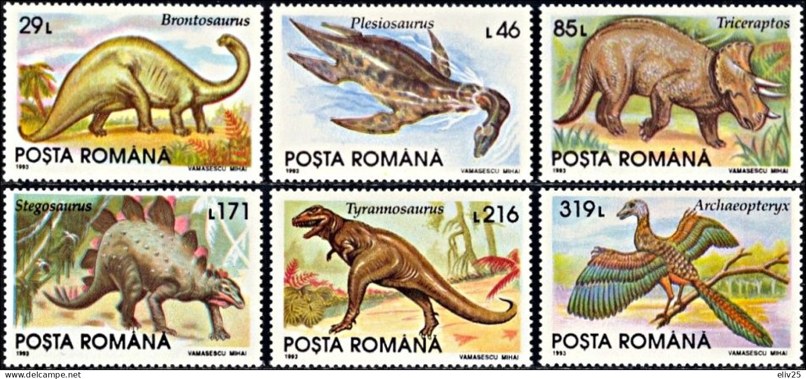 Romania 1993, Prehistoric Animals - 6 V. MNH - Vor- U. Frühgeschichte