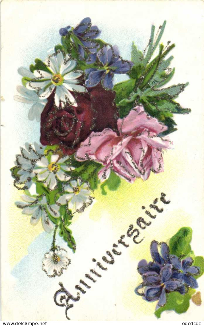 Carte Palletée Anniversaire Roses Marguerites Violettes RV - Anniversaire