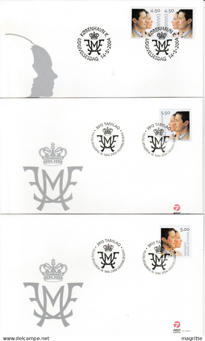 Danemark Feroe Groenland 2004 FDC 's Mariage Royal Danmark Denmark Faroe Foroyar Greenland Royal Wedding FDC's - Emisiones Comunes