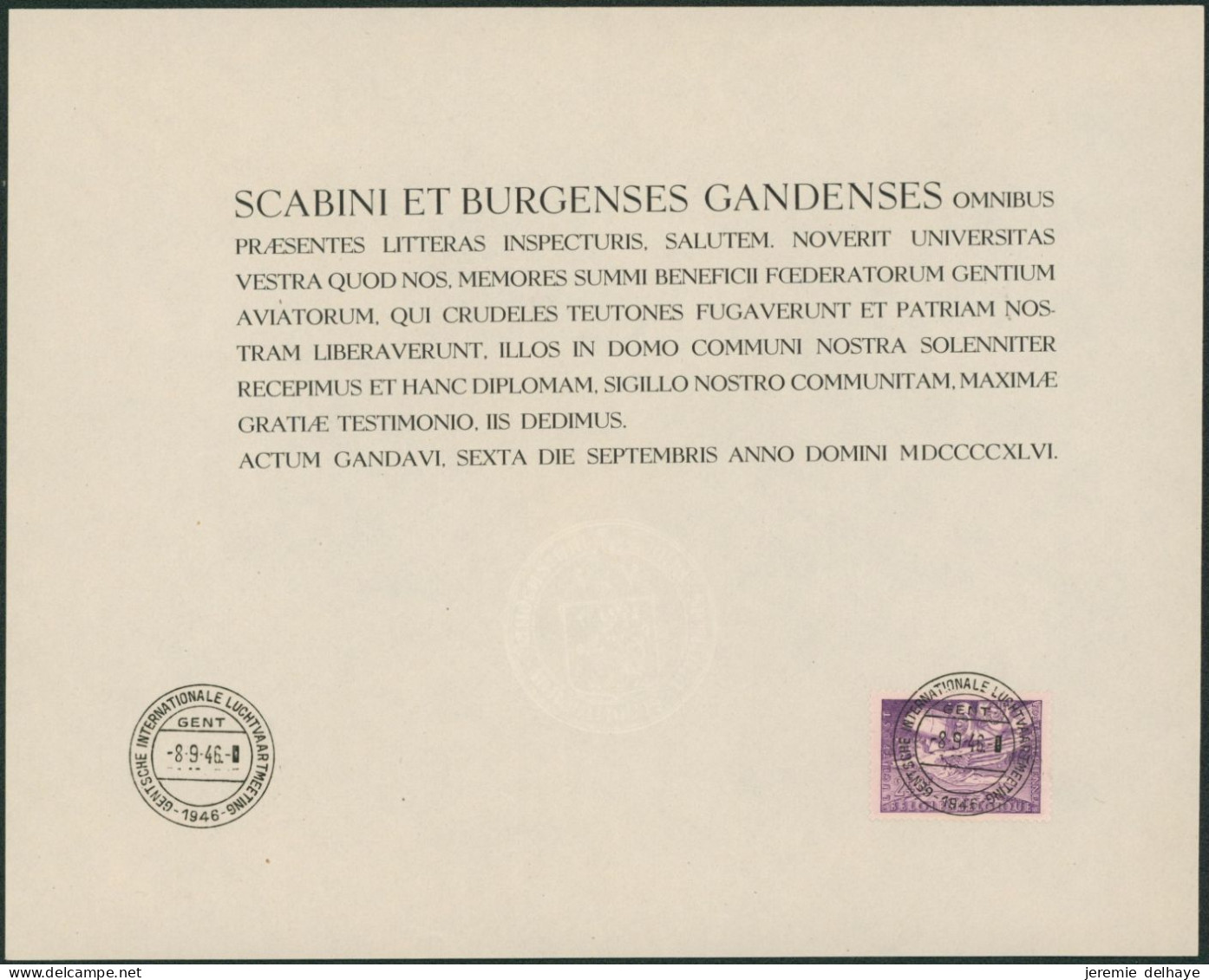 Feuille Souvenir (+ Texte En Latin) - Gentsche Internationale Luchtvaartmeeting (1946) + N°PA14 - Cartes Souvenir – Emissions Communes [HK]