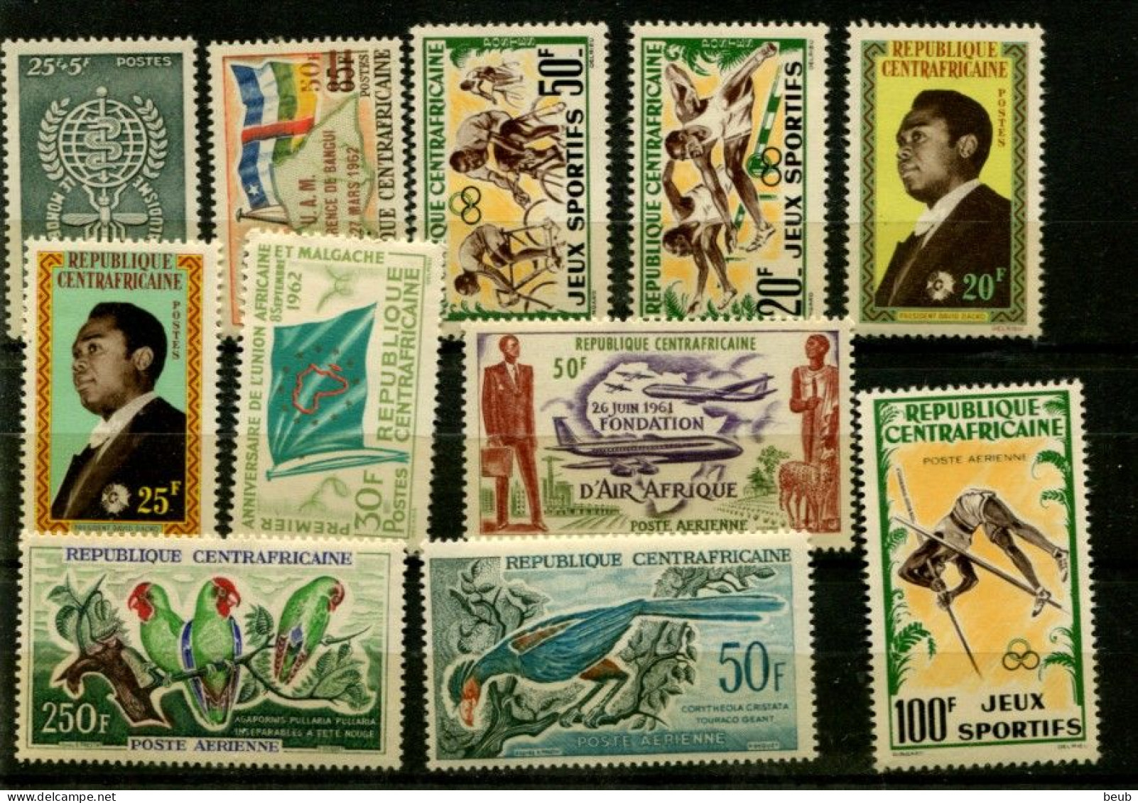 V - REP CENTRAFRICAINE - Année 1962 :  N° Y&T 18 à 24 + PA 5 à 8 + Taxe 1 à 12 -   (23 Timbres  Tous NSC **) - Côte D'Ivoire (1960-...)